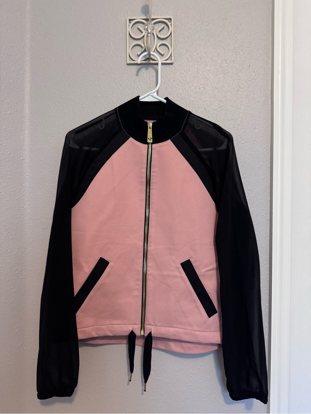 True Religion Pink and Black Zip Bomber Jacket